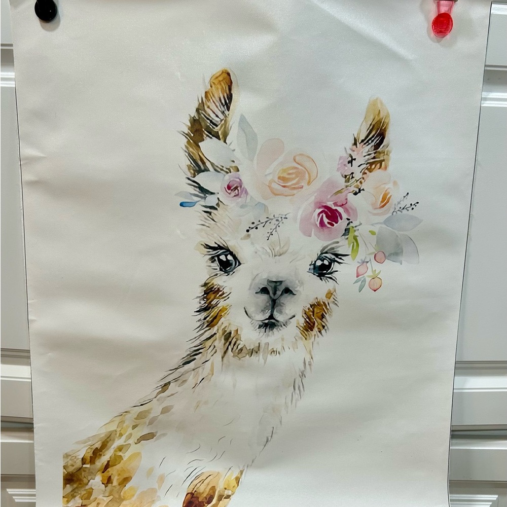 Watercolor Floral Llama Art Print on white canvas